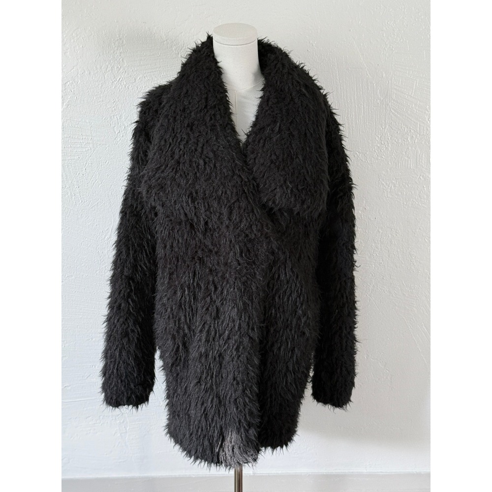 Shayanne Fuzzy Black Shaggy Cardigan Coat Cozy Oversized Size L NEW